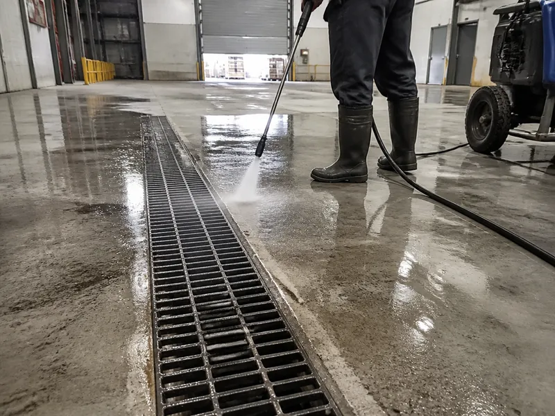Limpieza industrial de desagües en una nave de Zaragoza