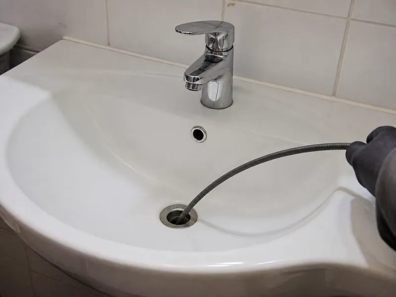 Lavabo de baño preparado para un desatasco de desagüe